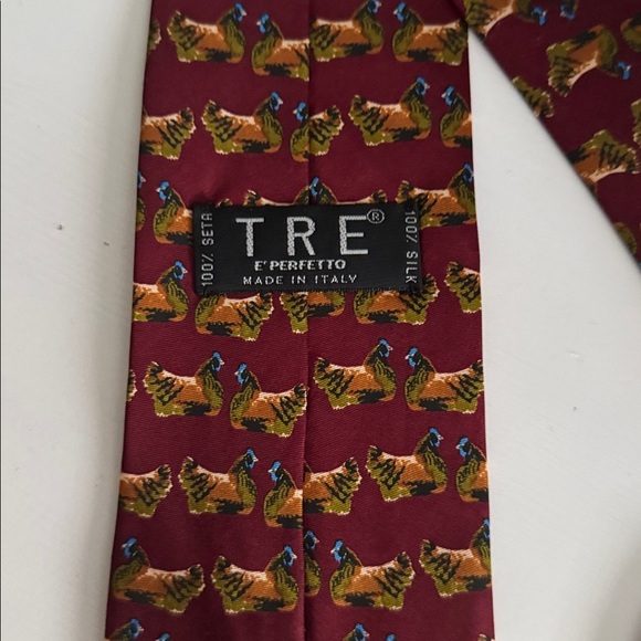TRE E’Perfetto Vintage Silk Tie Chicken Pattern Made in Italy - Picture 3 of 5